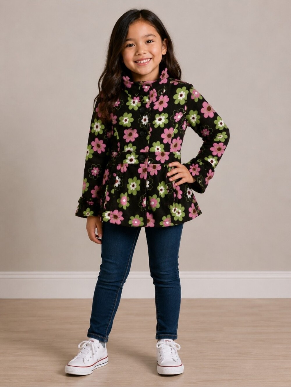 ME JANE Girls Medium Corduroy ruffle floral Jacket